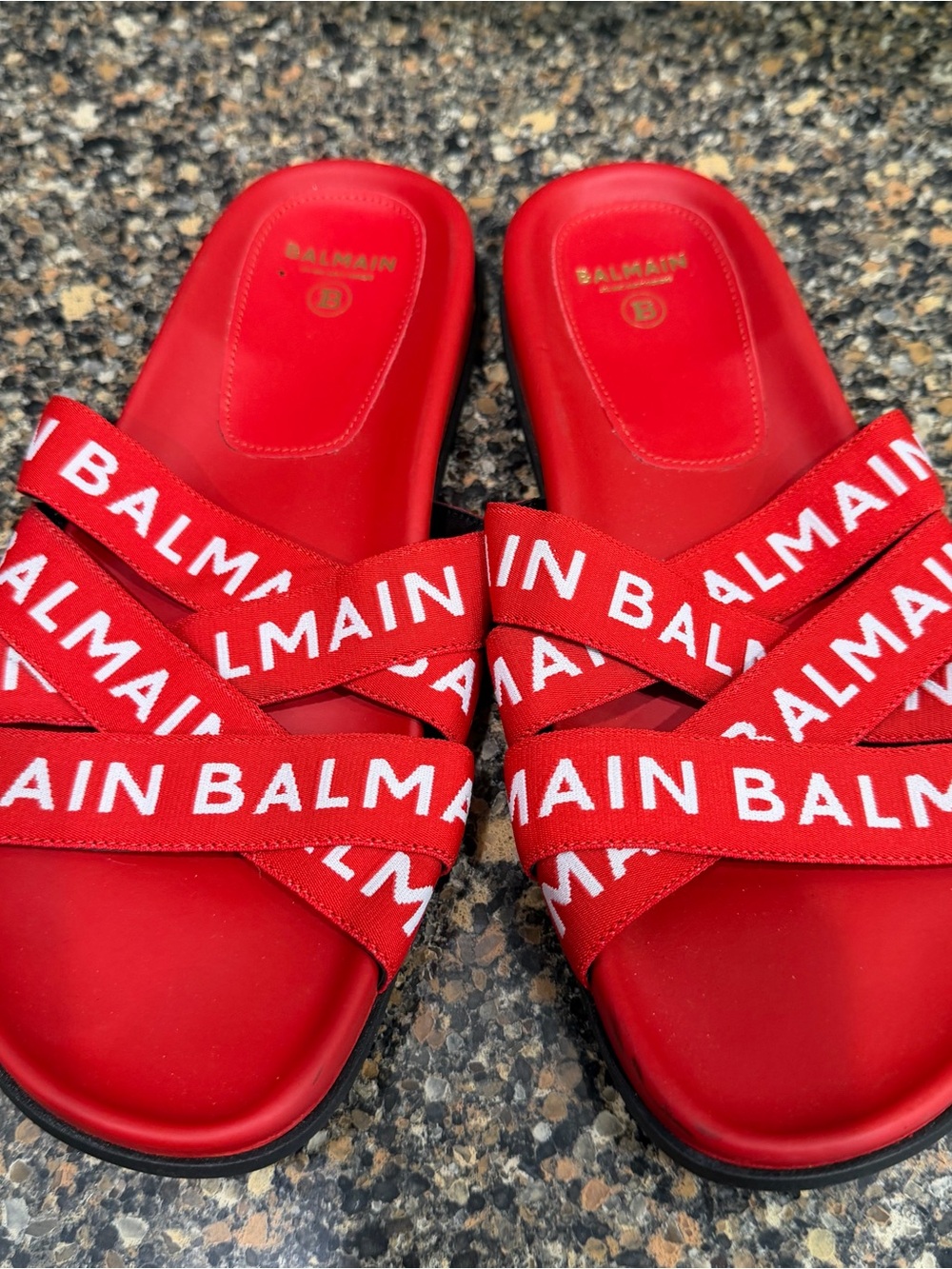Balmain Red Crisscross Logo Slide Sandals size 40